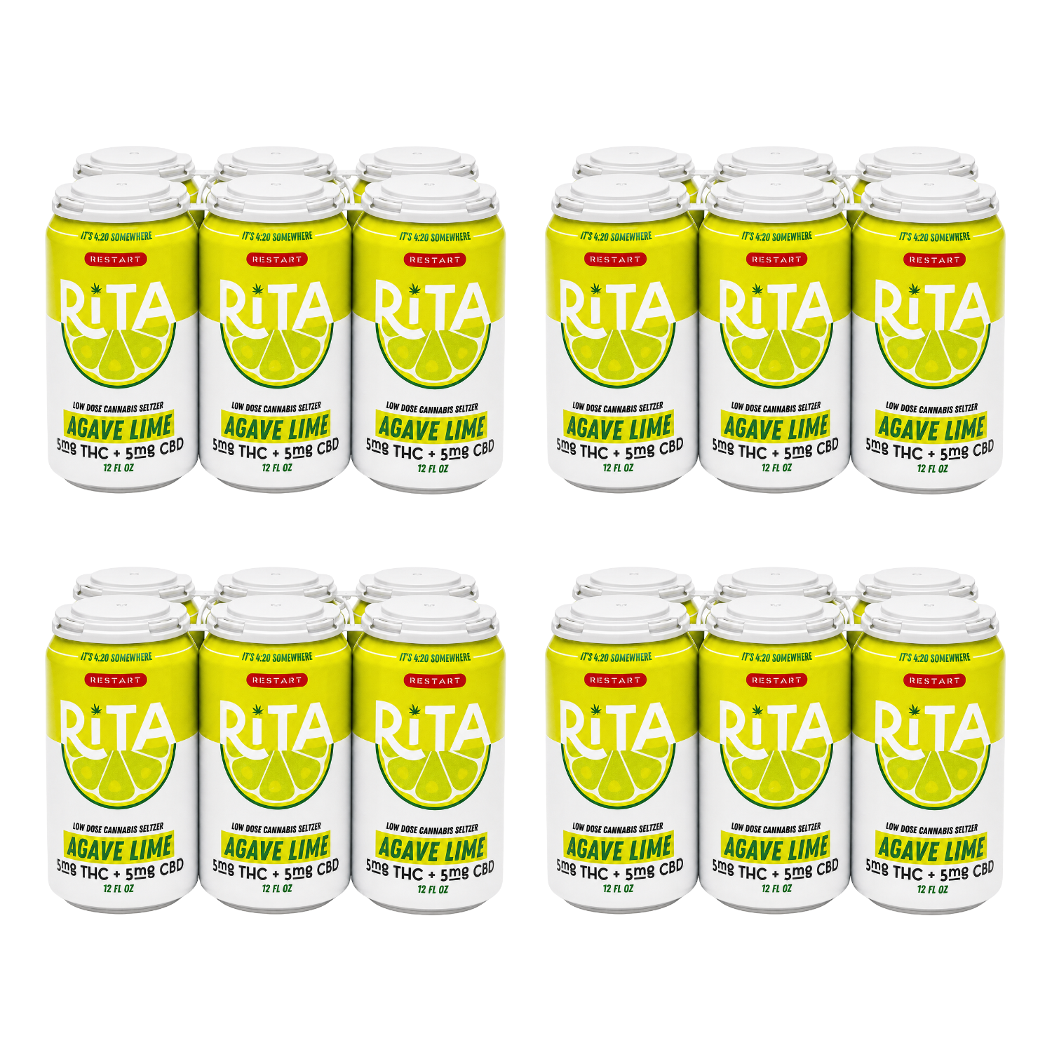 RESTART Rita Delta 9 THC 10MG Cannabis Seltzer Agave Lime / 24-pack (Reg. Price $95)